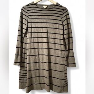 J. Jill Gray and Black Striped Long Sleeve pullover sweater dress XS petite